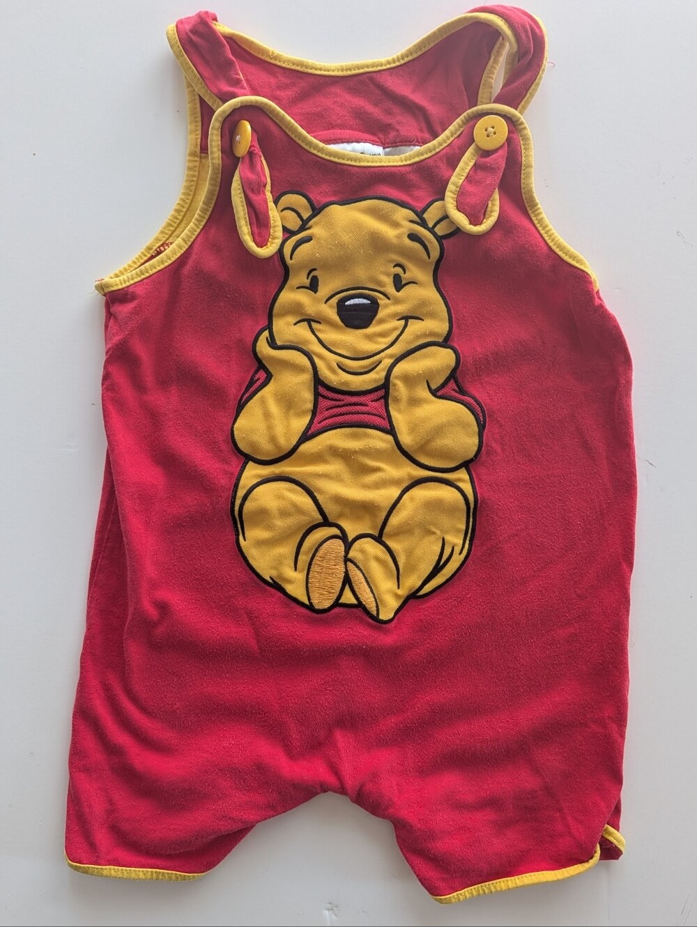 Vintage Walt Disney World Kids Winnie The Pooh Shortall Romper 3T Red Yellow